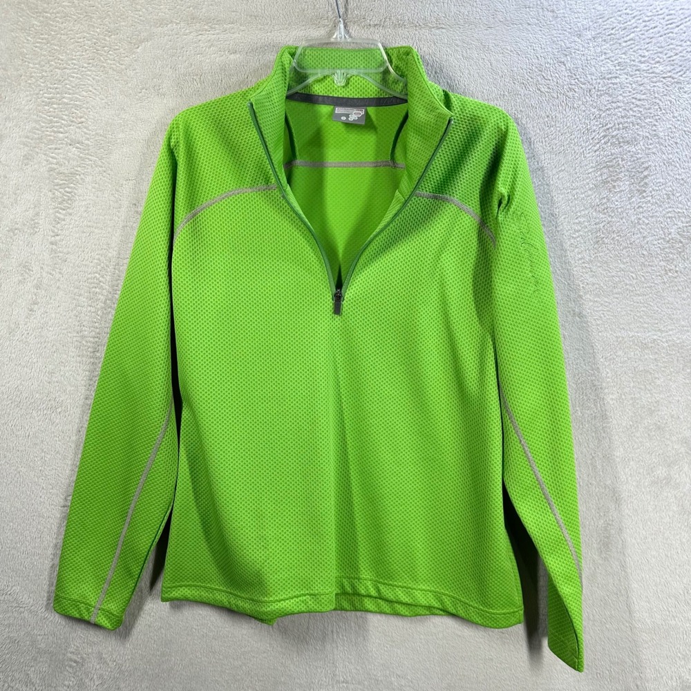 Salomon Womens XL Lime Green Waffle Knit Quarter Zip Pullover Active Top 4791